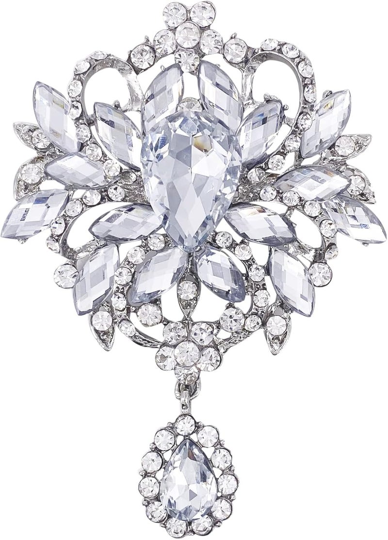 LAXPICOL Wedding Bridal Big Brown Crystal Rhinestone Bouquet Brooch Pin for Women Golden Tone - Image 1